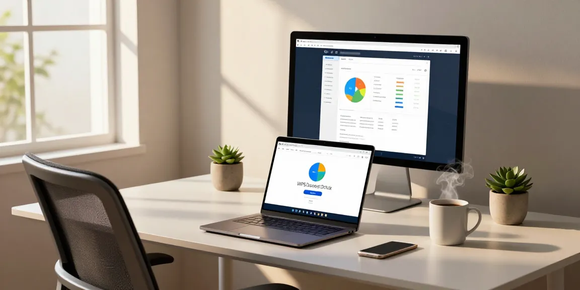 WPS Download interface displayed on a modern laptop in a stylish workspace.