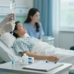 IV needles and equipment being prepared by a nurse in a modern hospital setting